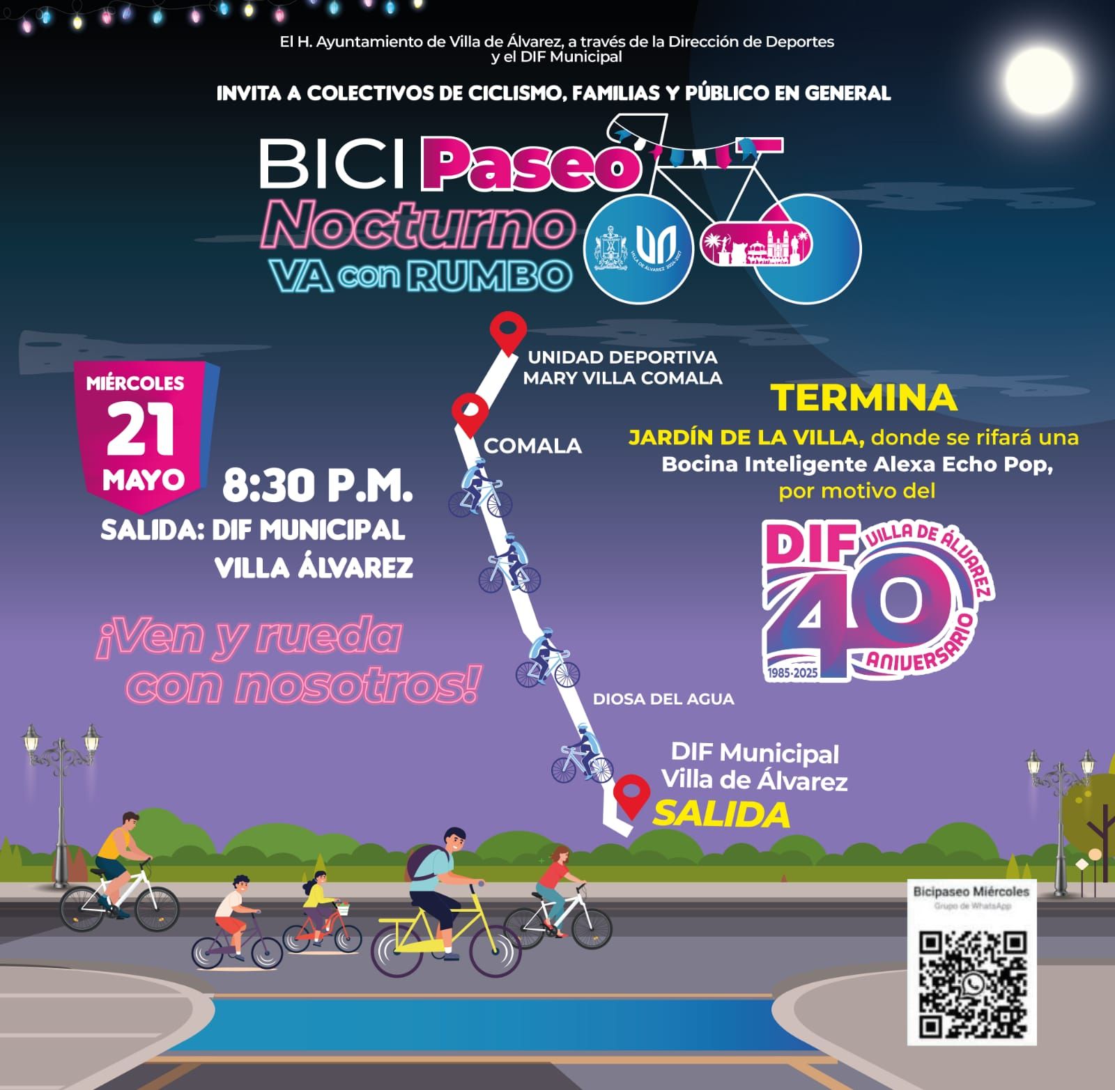 #BiciPaseo |  Únete a nosotros en esta divertida y saludable actividad que tenemos todos los miércoles en #LaVilla.

Prepárate para recorrer nuestras calles, disfrutar del aire libre y promueve un estilo de vida activo.

¡En la rodada de este próximo miércoles, habrá rifa entre los participantes! Te esperamos a las 8:30 p.m. en el jardín Independencia. Te compartimos la ruta.