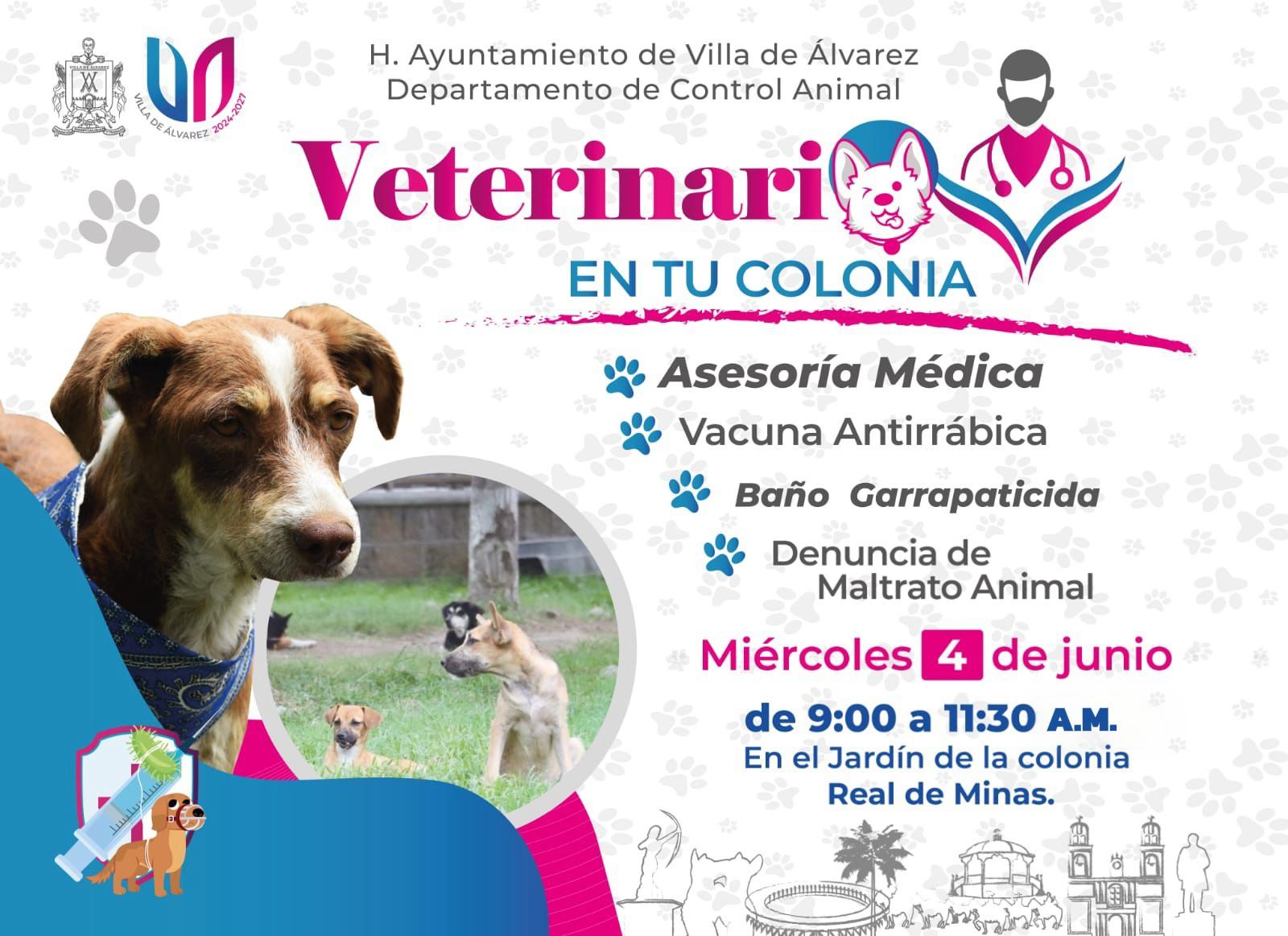 ¡Programa #VeterinarioEnTuColonia estará en la colonia #RealDeMinas!

Es momento de ponerte la camiseta por la salud de tus felinos y caninos. 
¡Protege a tu familia y a tus vecinos! ¡Te esperamos! 

Miércoles 4 de junio
En el jardín de la colonia